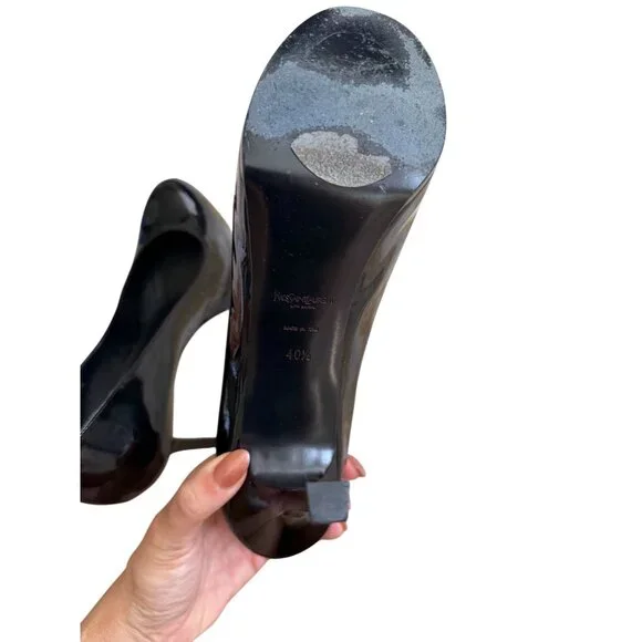 SAINT LAURENT Tribtoo Black Patent Leather Platform Heels Size 40.5 / US 10.5 - Picture 3 of 11